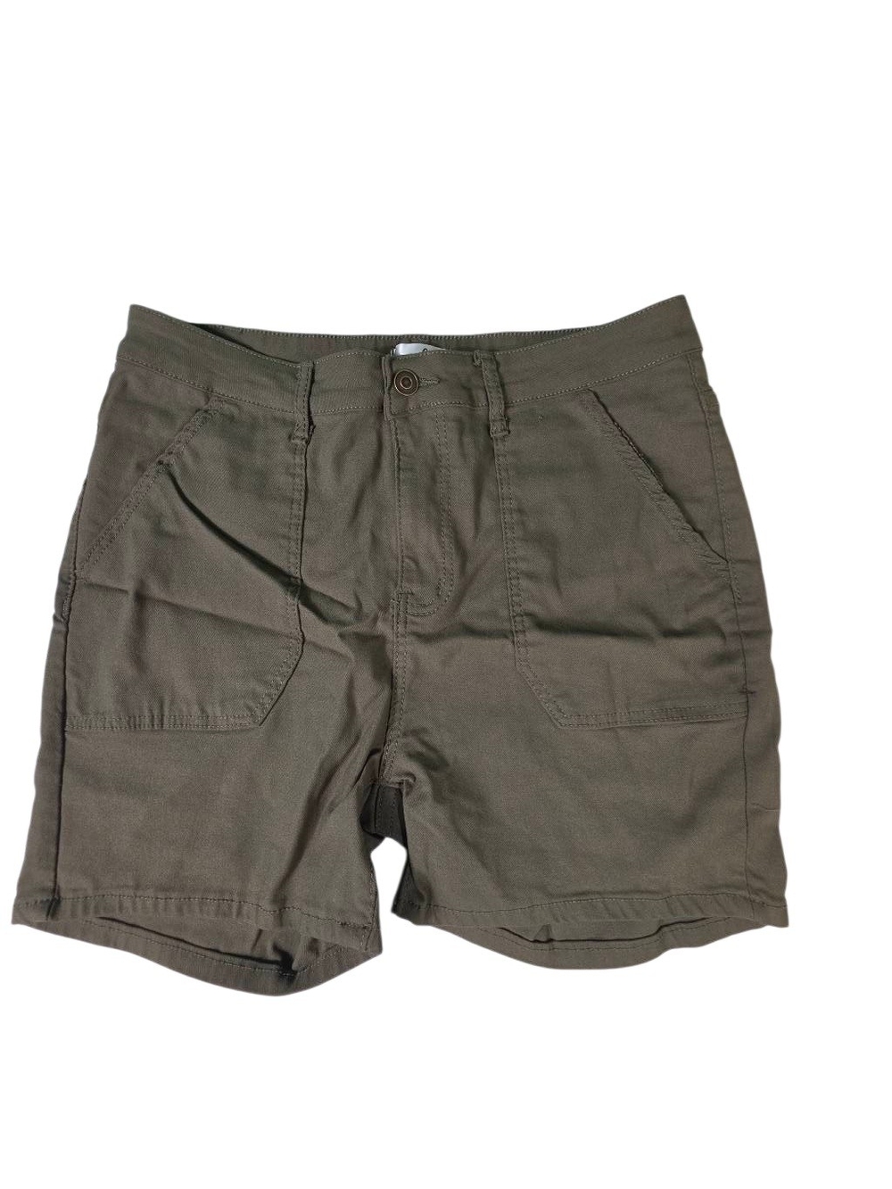 just be Olive Green Women's Flat Front Cotton Shorts